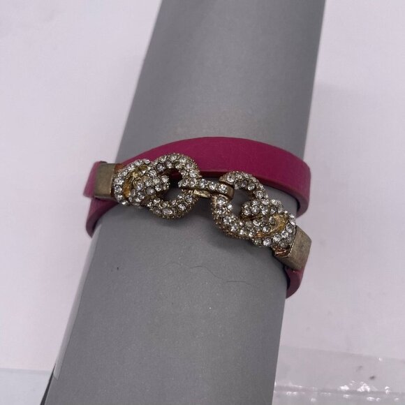 Yik Fung Rhinestone Wrap Around Snap Bracelet Gold Tone 14.5 Inches - Picture 3 of 5